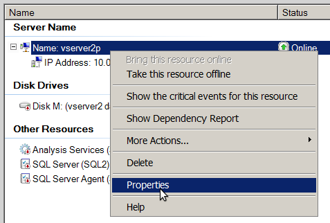 Name properties button