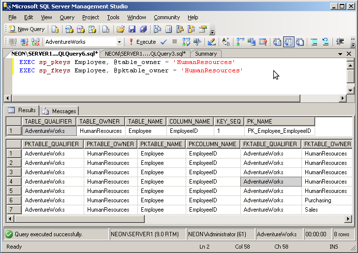 Relationship stored procedures